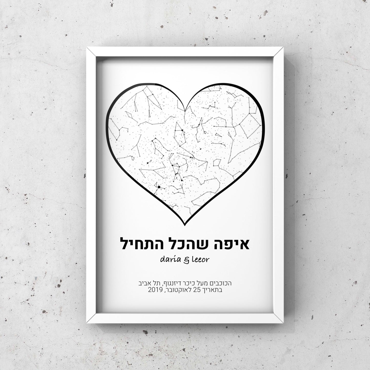 מפת כוכבים בהתאמה אישית לפי מיקום ותאריך