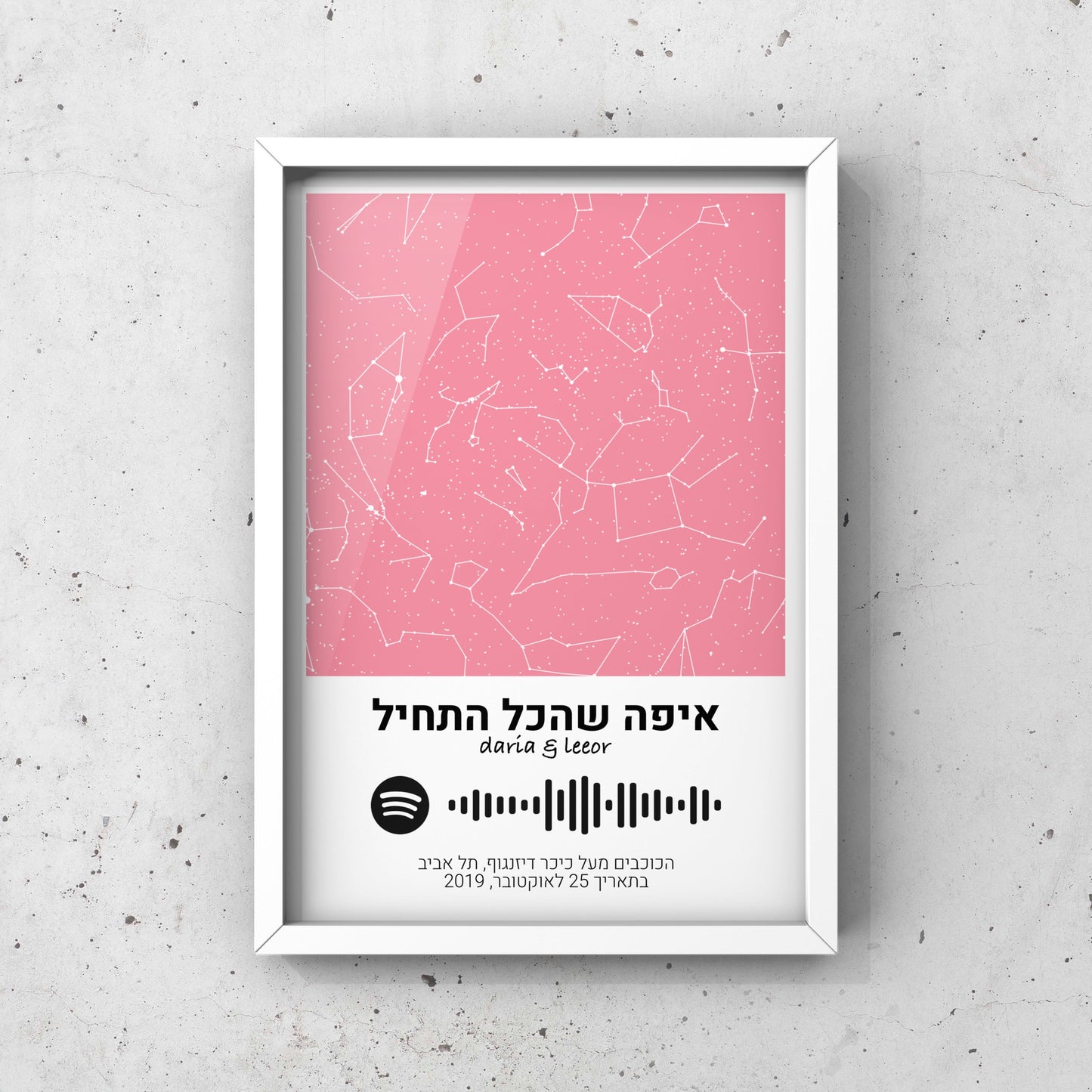 מפת כוכבים בהתאמה אישית לפי מיקום ותאריך עם סורק ספוטיפיי