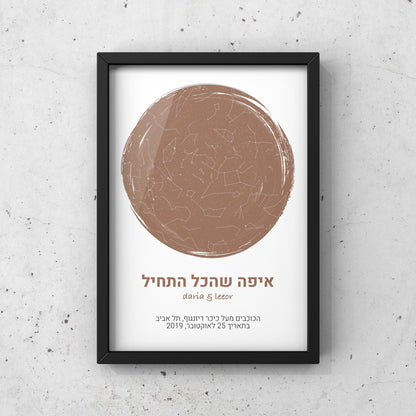 מפת כוכבים בהתאמה אישית לפי מיקום ותאריך
