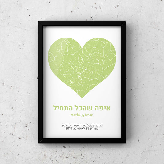 מפת כוכבים בהתאמה אישית לפי מיקום ותאריך