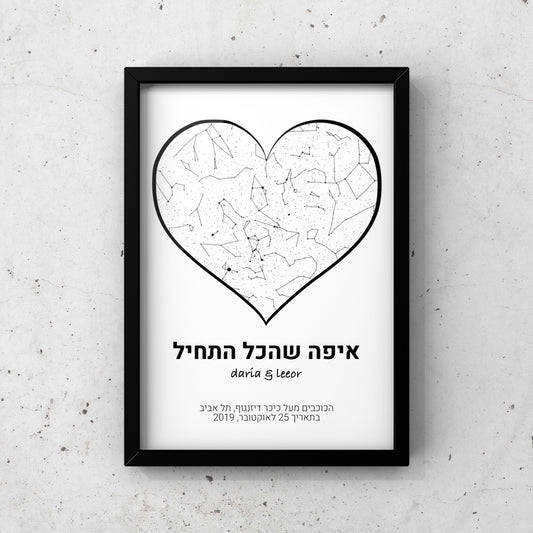 מפת כוכבים בהתאמה אישית לפי מיקום ותאריך